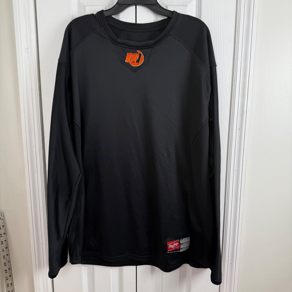 Rawlings Mens Black Long Sleeve Baseball Shirt Training Pullover Top XL